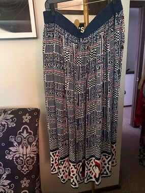 Anthony Richard’s Vintage Printed Navy and White Maxi Skirt with Red Accents